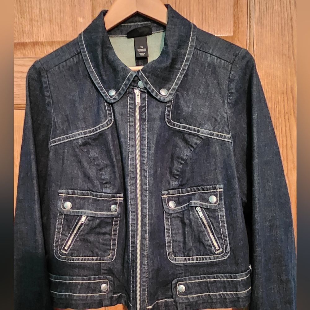 Dark Blue Denim Zip-Front Women's Jacket